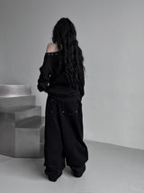 back rivet winter wide pants