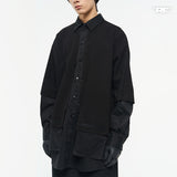 RELABEL ブラックマルチレイヤーダブルカラーシャツアンドアウターウェア