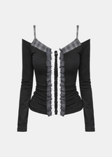 Lauren Check Frill Lace Button T-shirt
