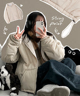 ユートゥーハイネックフード付きフグパッド入りセーター