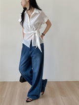 [Short Sleeve ver.] Kaya Wrap See-through Roll-up Shirt