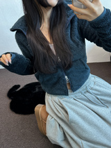 シープファーフリースクロッペンハーフポロネックジップアップ 🧸🩶🤍🖤🩵4カラー