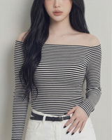 ミッキー ストライプオフショルダーTシャツ