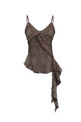 LEOPARD FRILL SLEEVELESS TOP / BROWN