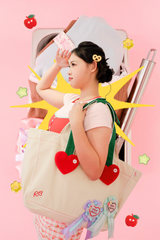 チェリーオントップトートバッグ (ブルー)