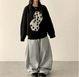 Terry Fleece side pin tuck incision string wide pants