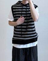 Broad Stripe Knit Hoodie Vest