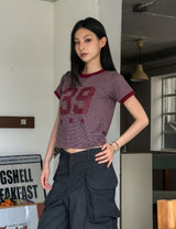39 スポーティーピンストライプリンガーショートスリーブ