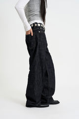 Indigo embossed denim pants
