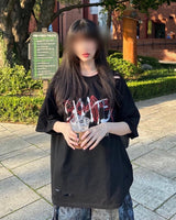 ゴーテッドカッティングオーバーサイズTシャツ(ブラック)