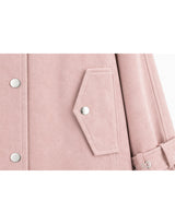 Nova High Neck Silver Button Suede Jacket Dusty Pink