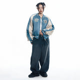 Lettering Wide Denim Pants - BLACK