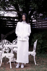 Lettering half neck two-way zip-up (IVORY)