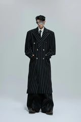 Striped Cinched Wool Overcoat