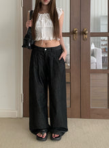 Penny Non-Fade Denim Pintuck Raw Wide Pants