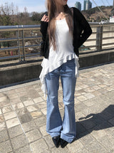 Nazy アンバランスラッフルフリルホルタースリーブレス