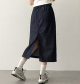 Sink non-fade raw denim long skirt