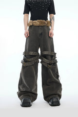 Belted Flared Distressed Jeans