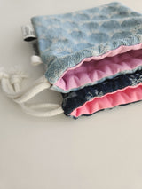 denim ribbon string pouch - light blue L