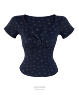 Daisy floral eyelet button top (3color)