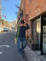 26SS★ [BAONHAUS] Sorea Flower Ribbed Long Sleeve Tee