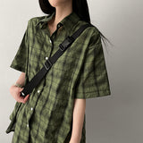 Handy Oversized Fit Checkered Short-Sleeved Shirt