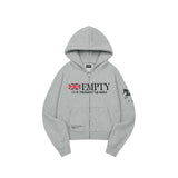 EMPTY Graphic Embroidered Crop Zip-up Hoodie - MELANGE GRAY