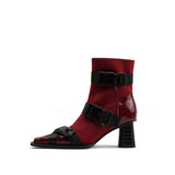 Colorful Bridge | Fashion Functional Boots with Magnetic Buckle, Woven Strap, Square Head Women's Short Boots