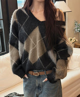 [F/W] Argyle brush v neck knit(2color)