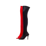 Stretch Slim Fit Open Toe Boots Heel(Red)