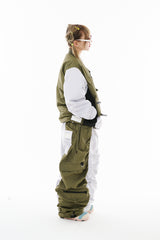 DOUBLE ZIPPER SHIRRING MA-1 JACKET KHAKI / GRAY