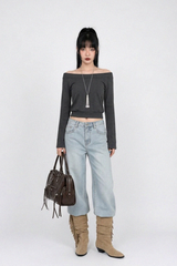 RIBBED HEM OFF-SHOULDER TEE (3COLORS!)