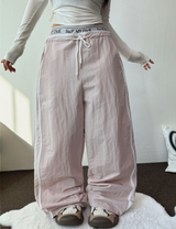 LOW-RISE NYLON TRACK WIDE PANTS 🖤🤎🩷💙4COLOR