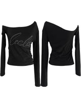 cubic lettering off shoulder T