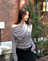 Drape Shirring One Shoulder T-Shirt (3color)