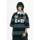 Emblem Stripe Rugby Collar Short Sleeve -Black