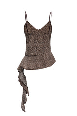 LEOPARD FRILL SLEEVELESS TOP / BROWN