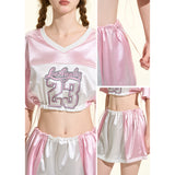[GirlyFancyClub] スイート＆クール 配色 2WAY スポーティーTシャツ