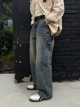 Dying patch carpenter denim