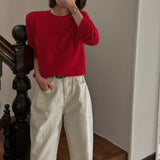 Compact cashmere round knit / 5 colors