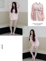 satin pink V-neck block core sweatshirt