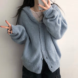 Tory button hooded knit cardigan