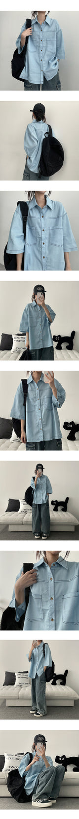 Landistich Denim Box Short Sleeve Shirt
