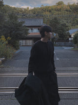ラベルヘンリーネックニット