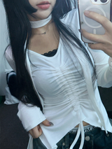 スカーフセット🧸シャーリングラッフルスリックポイントスリムロングスリーブTシャツ🧸🤍🖤🩶3カラー