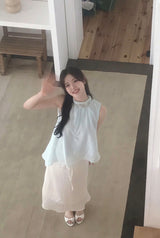 milky long chiffon flare sk