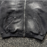 [Unisex] Pigment curved crop hood zip up