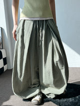 Er Checked Linen Balloon Fit Pants 3color