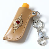 stud & wax thread lighter case keyring beige