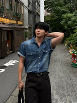 Ron western denim short-sleeved shirt